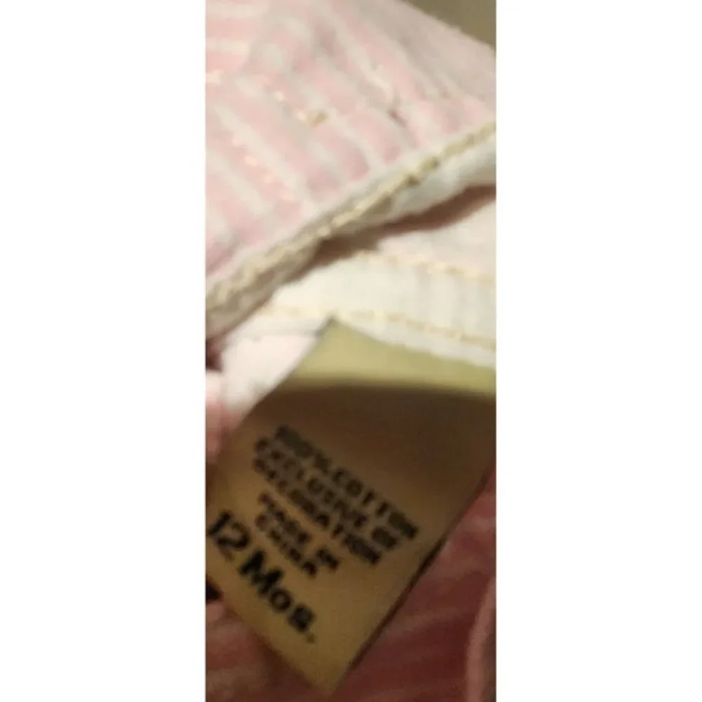 Vintage style OshKosh B'gosh‎ Pink White Stripe Overalls Dress Baby Girl 12m